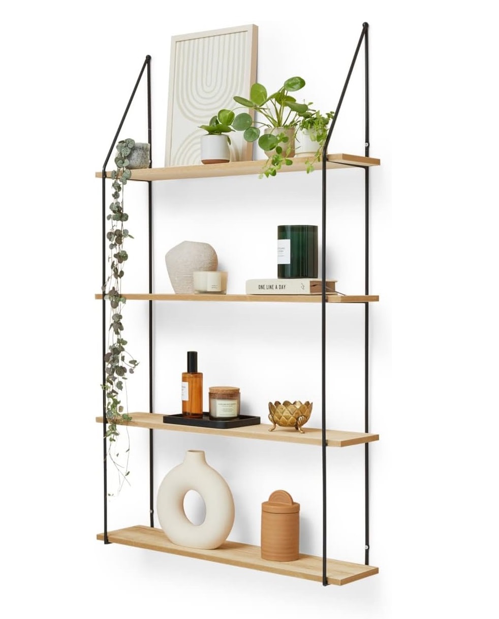 LIFA LIVING Schweberegal Alicante Holz Metall Wandregal mit 4 Etagen Hängeregal 60 x 17 x 114,5 cm LIFA LIVING Schweberegal Alicante Holz Metall Wandregal mit 4 Etagen Hängeregal 60 x 17 x 114,5 cm