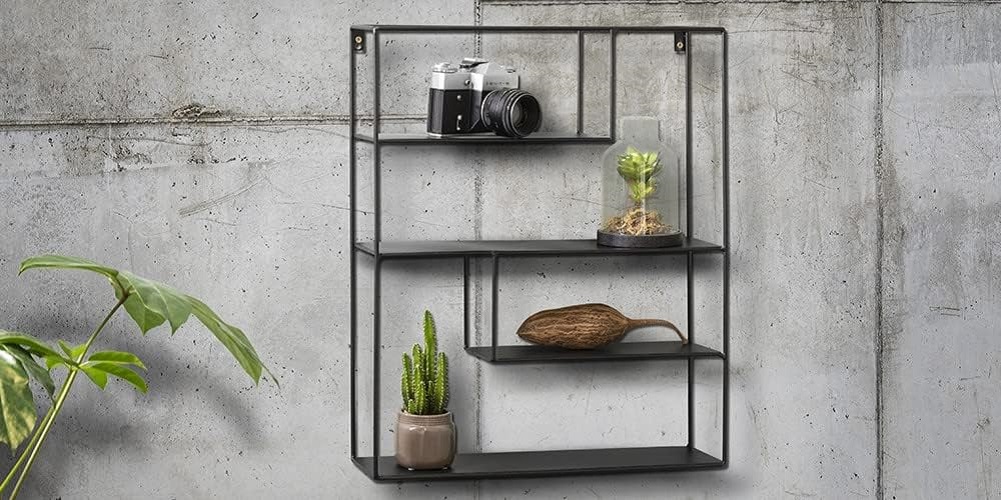 LIFA LIVING Wandregal Bilbao schwarzem Metall Hängeregal Industrie Design 4 Etagen 55 x 45 x 11 cm LIFA LIVING Wandregal Bilbao schwarzem Metall Hängeregal Industrie Design 4 Etagen 55 x 45 x 11 cm