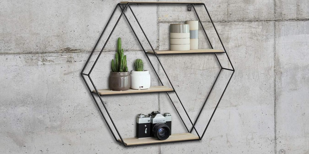 LIFA LIVING Wandregal Marbella Metall Holz Hängeregal 58x11x51 cm LIFA LIVING Wandregal Marbella Metall Holz Hängeregal 58x11x51 cm