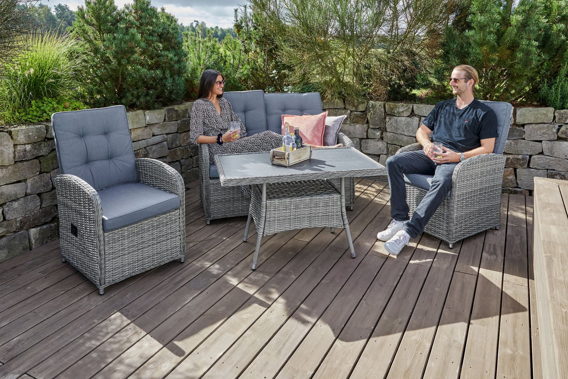 Loungeset Sitzgruppe Loungegarnitur Oklahoma 4tlg. grau-mix Garten Loungeset Sitzgruppe Loungegarnitur Oklahoma 4tlg. grau-mix Garten