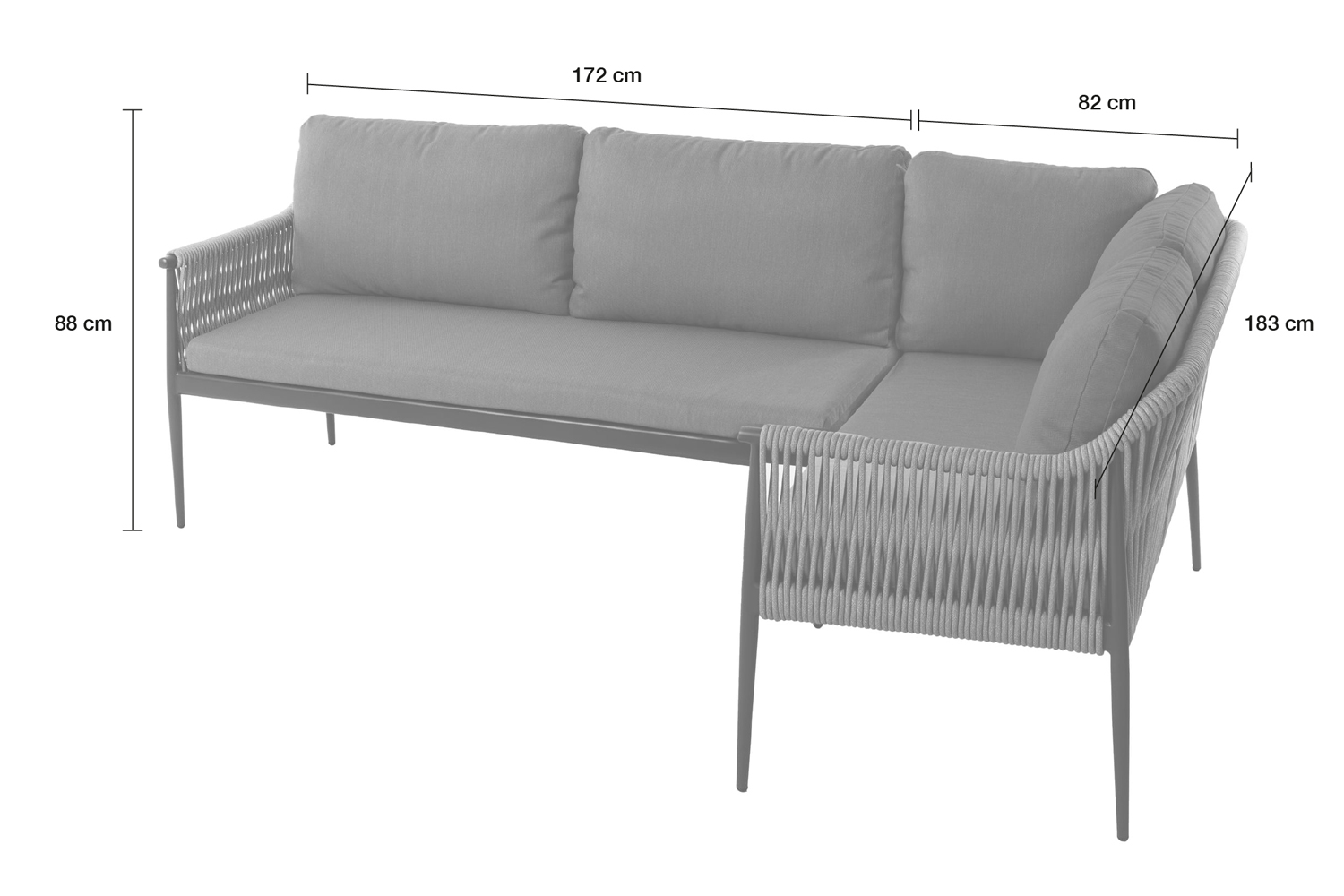 Gartenlounge Balu Gartensofa mit Polster Ecklounge Rope Anthrazit