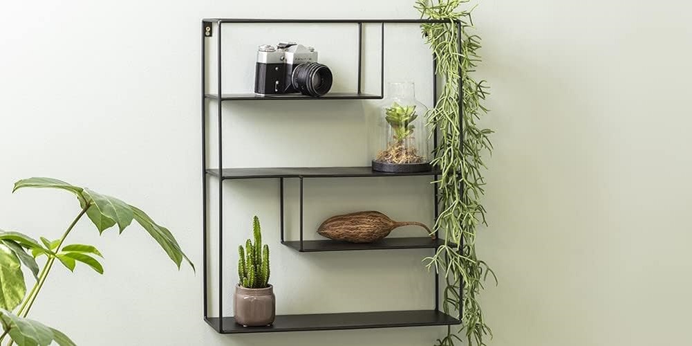 LIFA LIVING Wandregal Bilbao schwarzem Metall Hängeregal Industrie Design 4 Etagen 55 x 45 x 11 cm