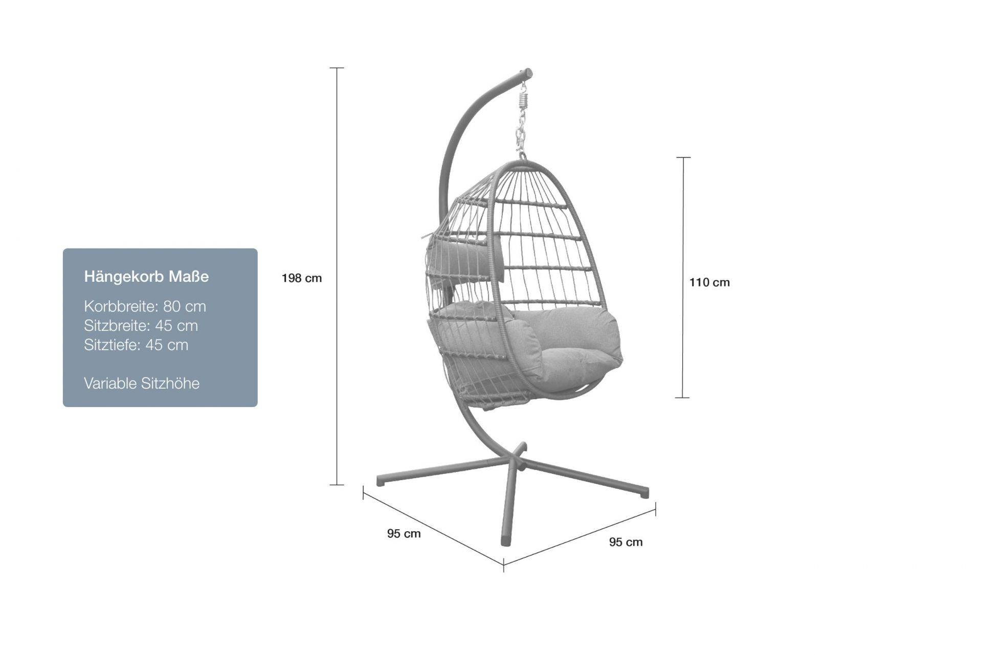 Garten- Hängesessel Hamburg Hängestuhl Hängekorb mit Gestell grau anthrazit