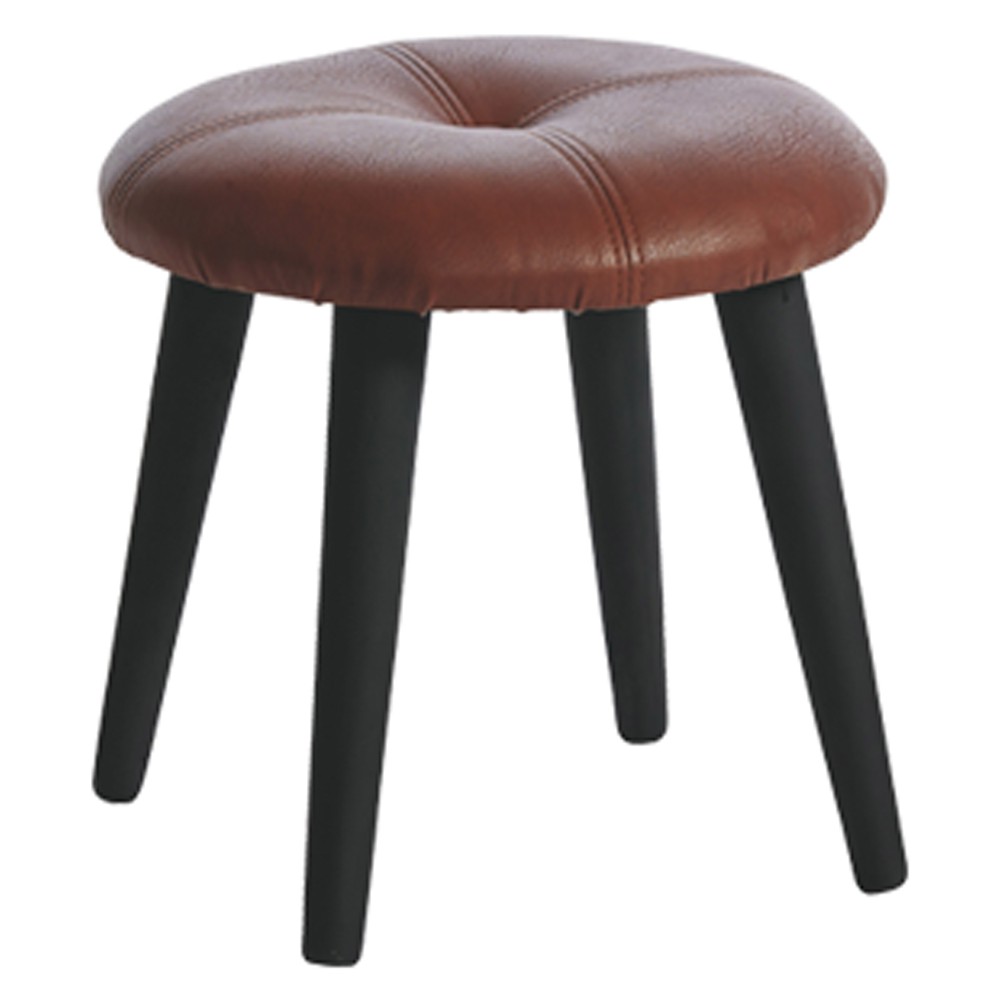 Schemel Fußhocker Ø36x32 cm Kunstleder Holz Hocker Braun-Schwarz Schemel Fußhocker Ø36x32 cm Kunstleder Holz Hocker Braun-Schwarz