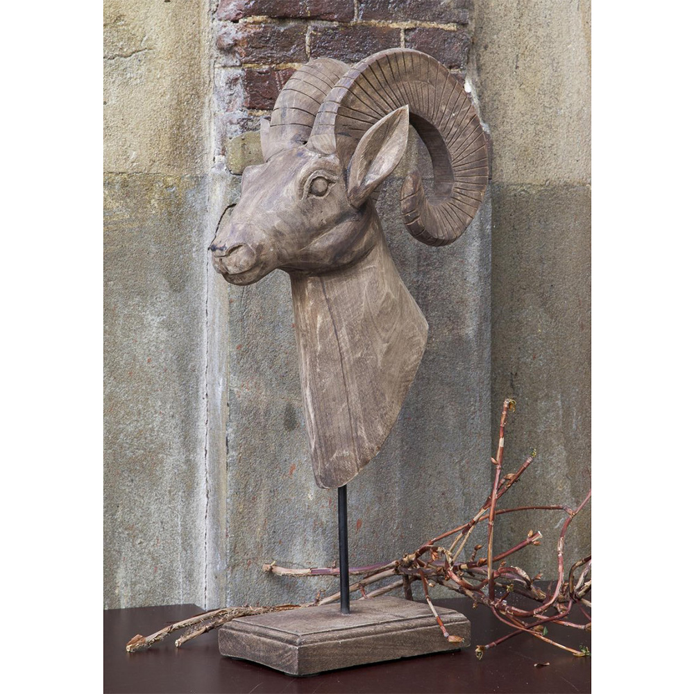 Ornament RAM von Light & Living 29x23x55 cm Widderkopf Holz Wetterfest