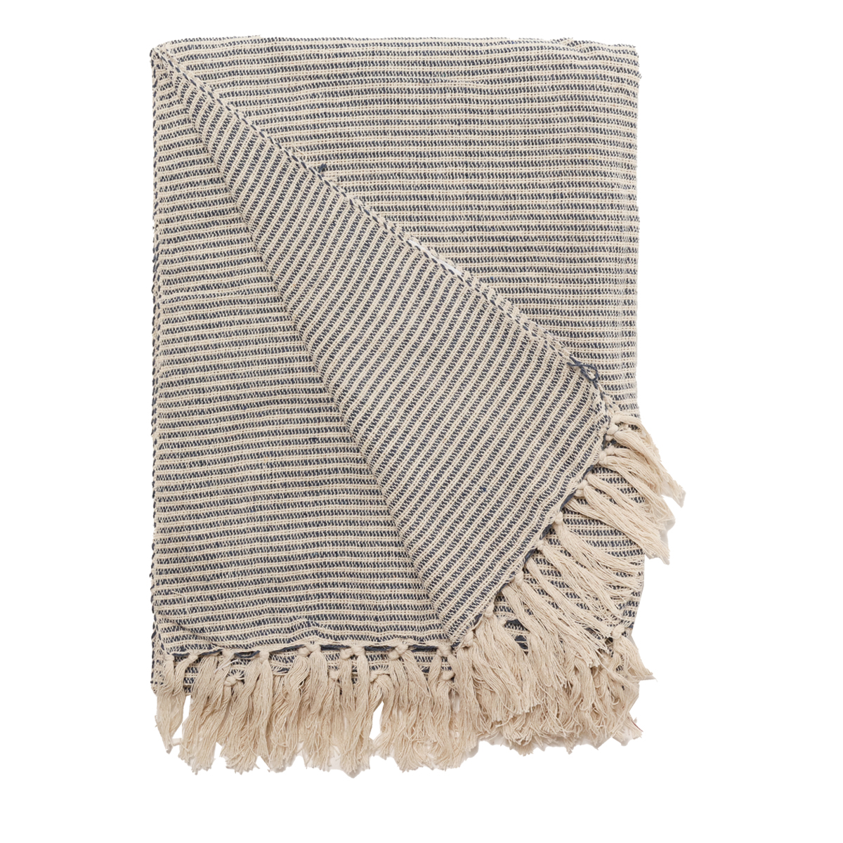 Decke Überwurf Flechten 100% Baumwolle 130x180 cm Skandinavisch Natur-Dunkelblau Decke Überwurf Flechten 100% Baumwolle 130x180 cm Skandinavisch