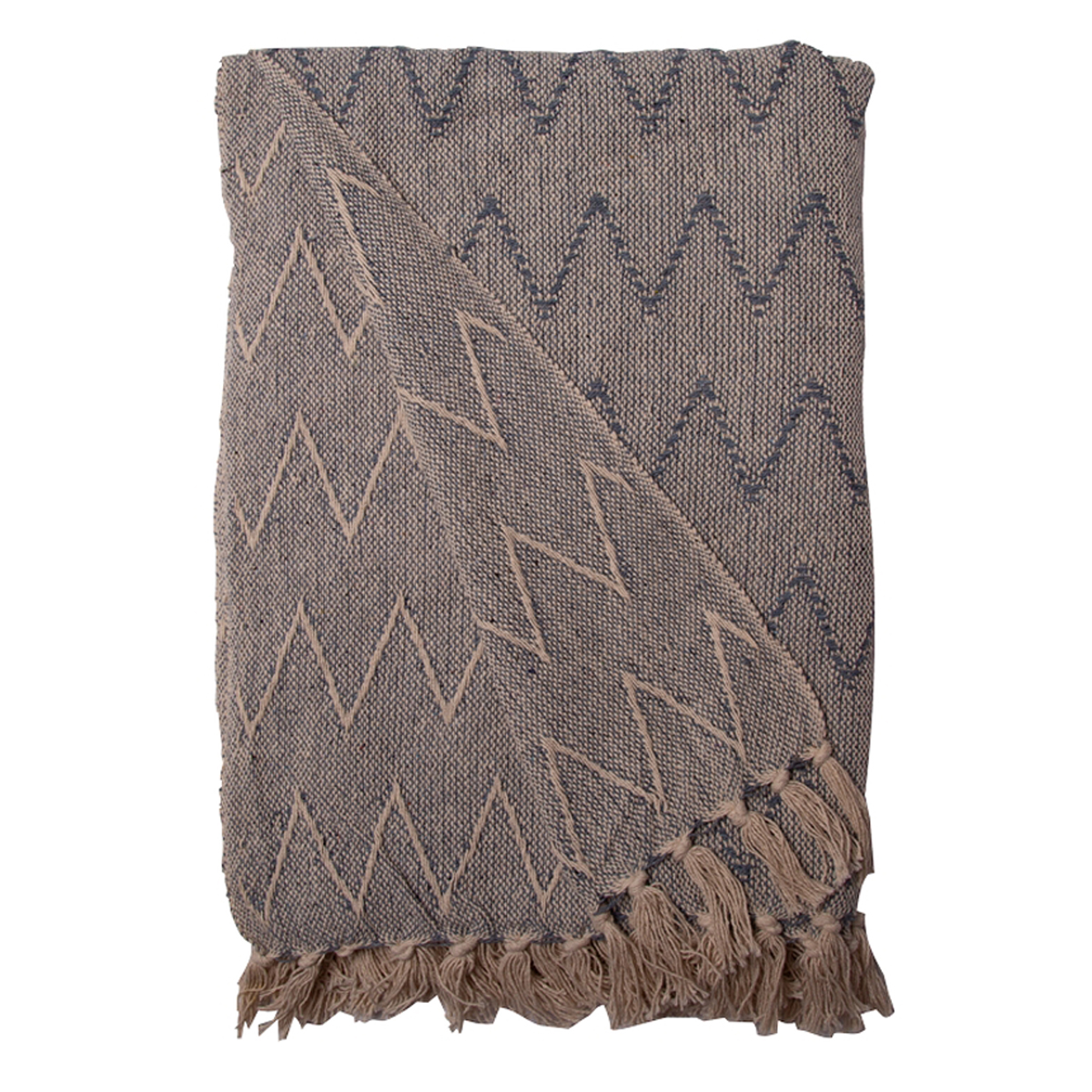 Decke Überwurf Zickzack Design 100% Baumwolle 130x180 cm Skandinavisch Weiß/Staubblau