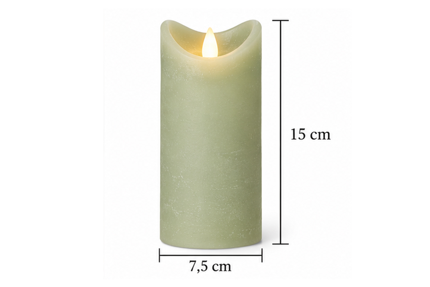 0013405-led-kerzen-echtwachs-stumpenkerze-rustikal-gruen_3.jpg LED-Kerze Ø7,5x15 cm Echtwachs Stumpenkerze Rustikal Timer Grün