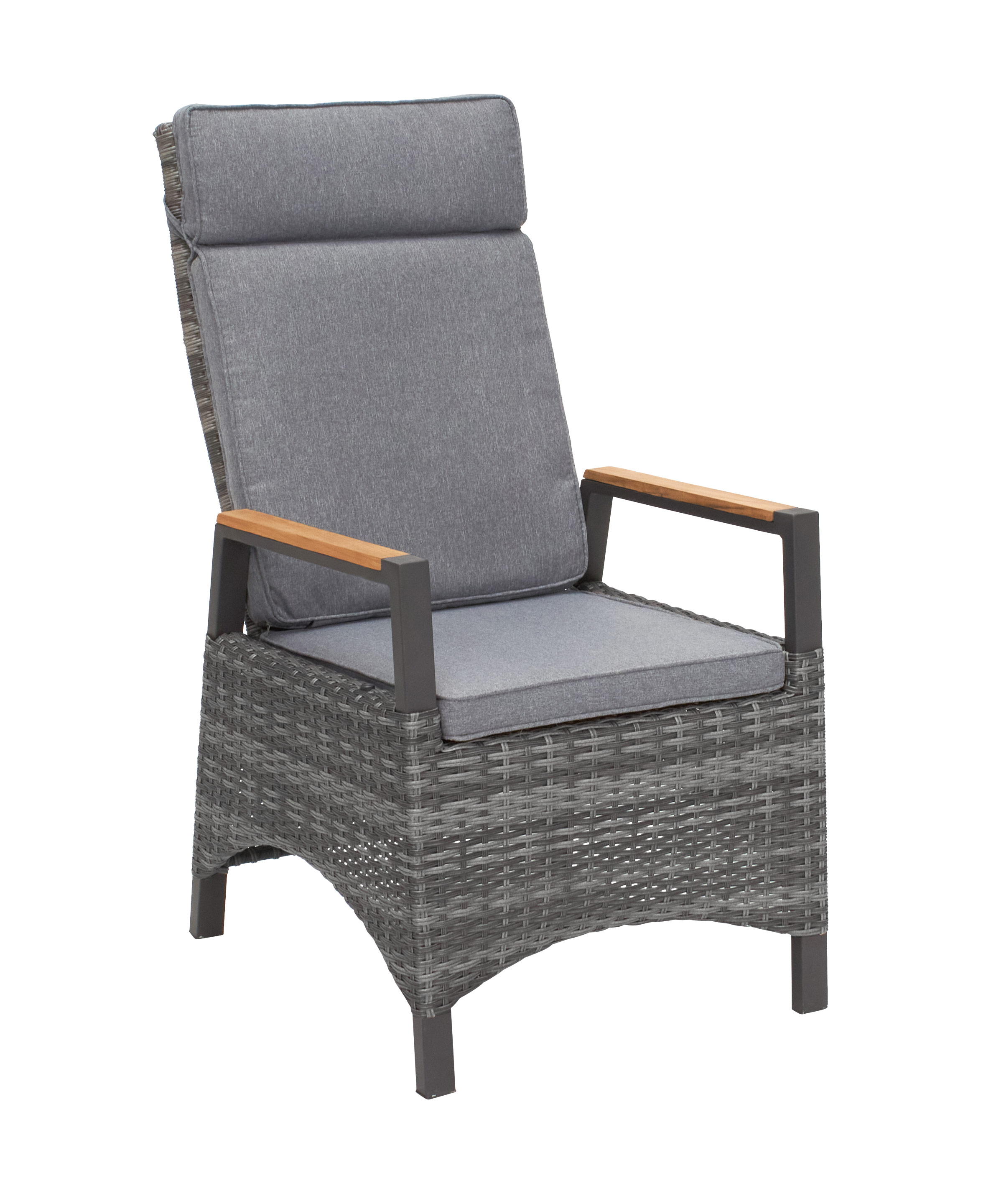 Dining Positionsstuhl Nizza Verstellsessel mit Teak-Armlehne Gartenstuhl natur-grau