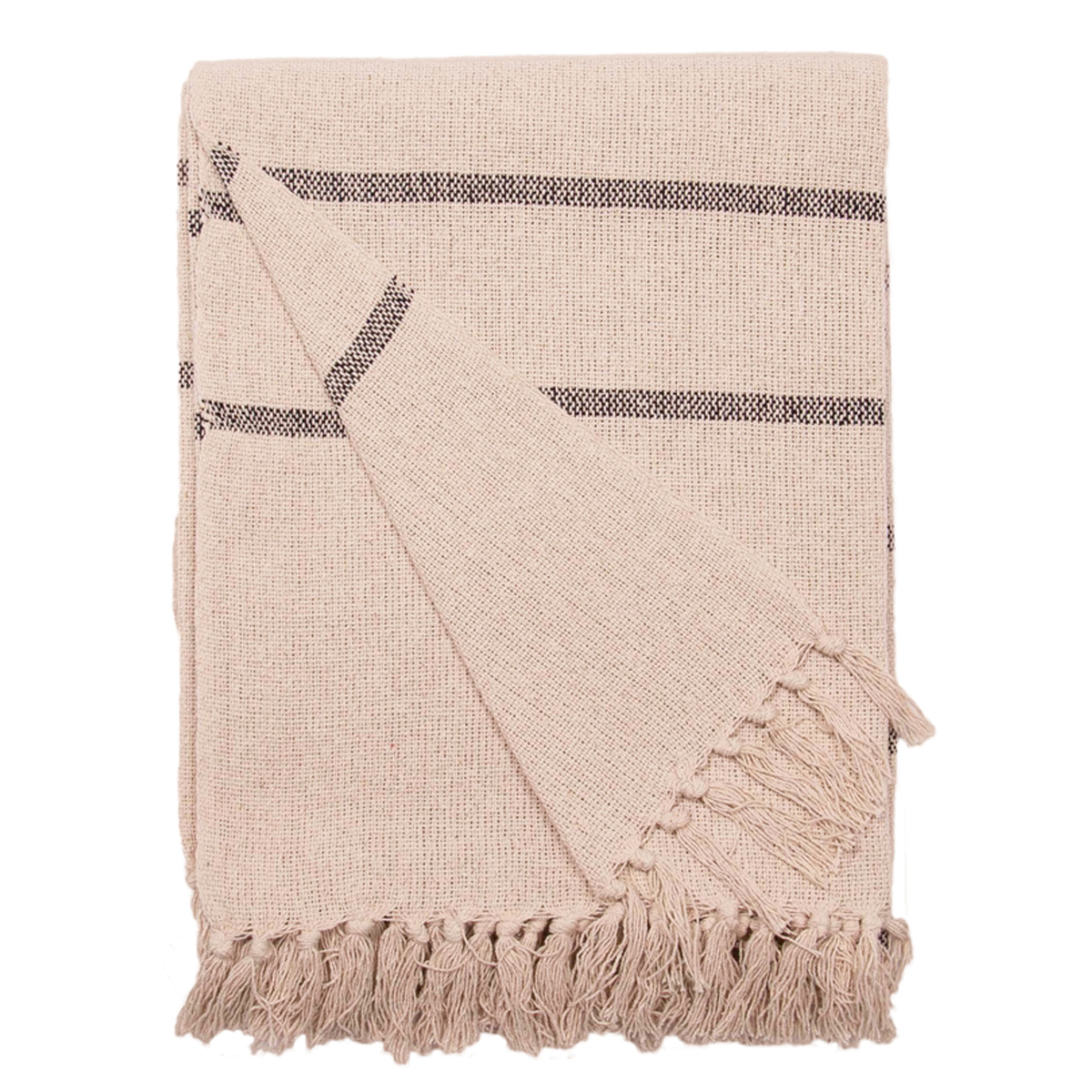 Decke Überwurf Streifen Groß 100% Baumwolle 130x180 cm Skandinavisch Natur/Schwarz