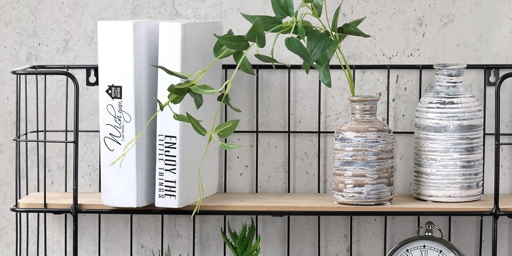 LIFA LIVING Schweberegal Malaga Holz Metall Wandregal mit 4 Etagen Hängeregal 66,5 x 14,3 x 33,6 cm LIFA LIVING Schweberegal Malaga Holz Metall Wandregal mit 4 Etagen Hängeregal 66,5 x 14,3 x 33,6 cm