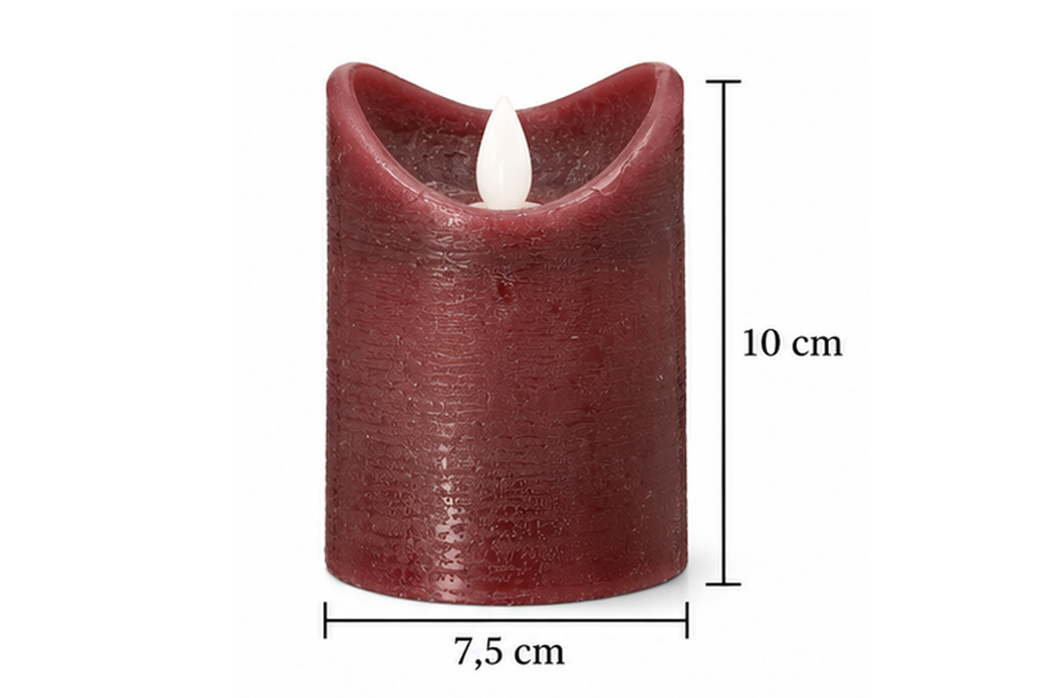 LED-Kerze Ø7,5x10 cm Echtwachs Stumpenkerze Rustikal Timer Dunkelrot