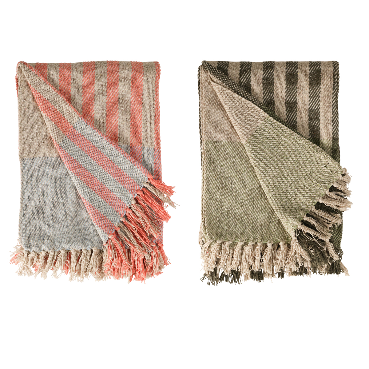 Decke Überwurf Band 100% Baumwolle 130x180 cm Skandinavisch Hellgrün-Smaragdgrün