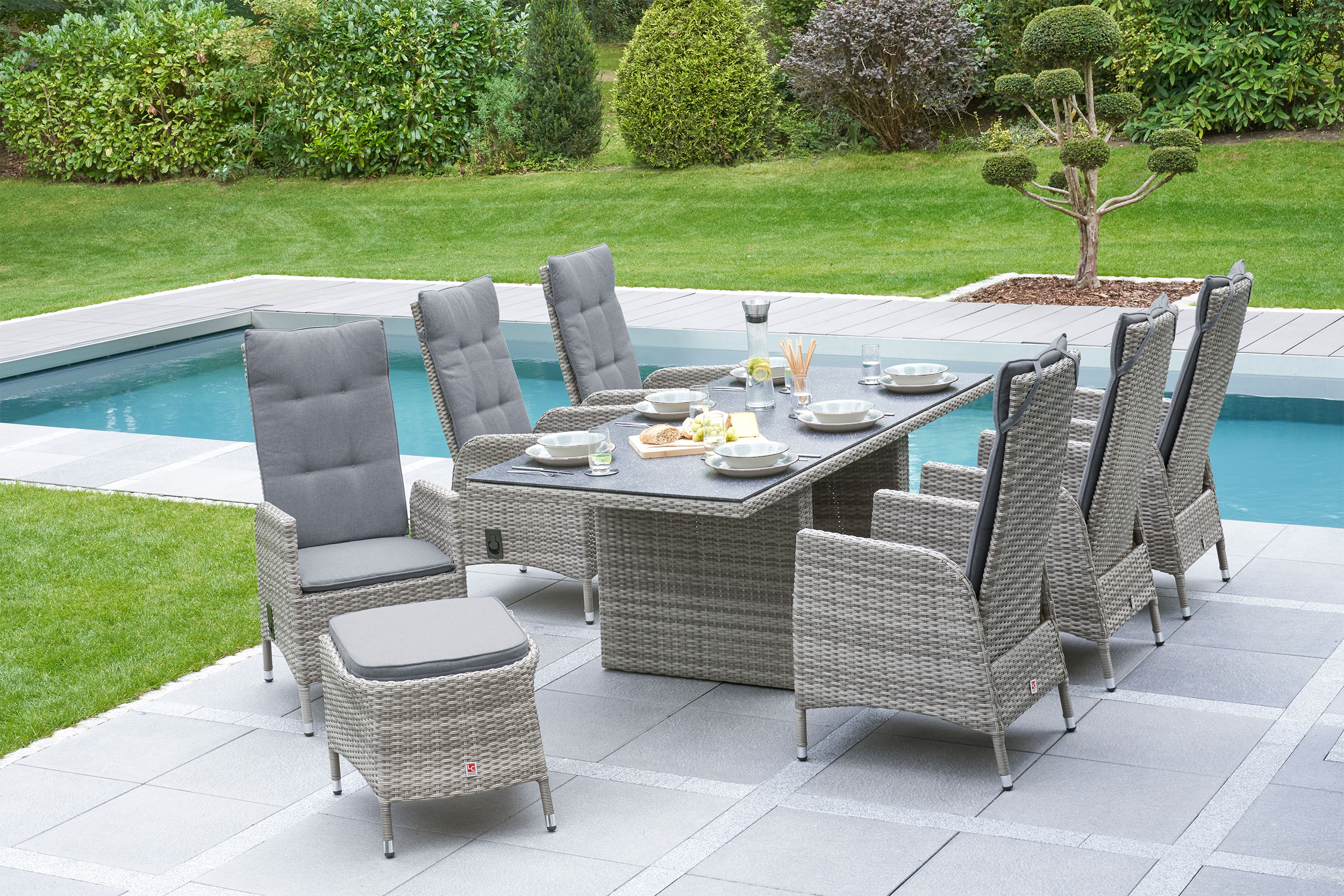 Gartentisch Rio Esstisch Wangentisch Dining Spraystone 220 x 95 cm grau