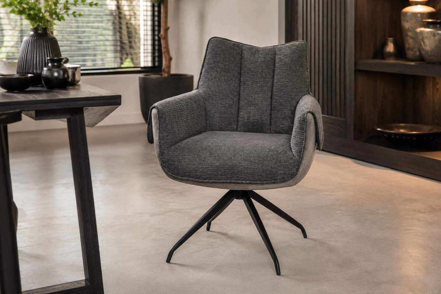 Esszimmerstuhl Sinosa Drehstuhl Webstoff Grau Polsterstuhl Armlehnstuhl