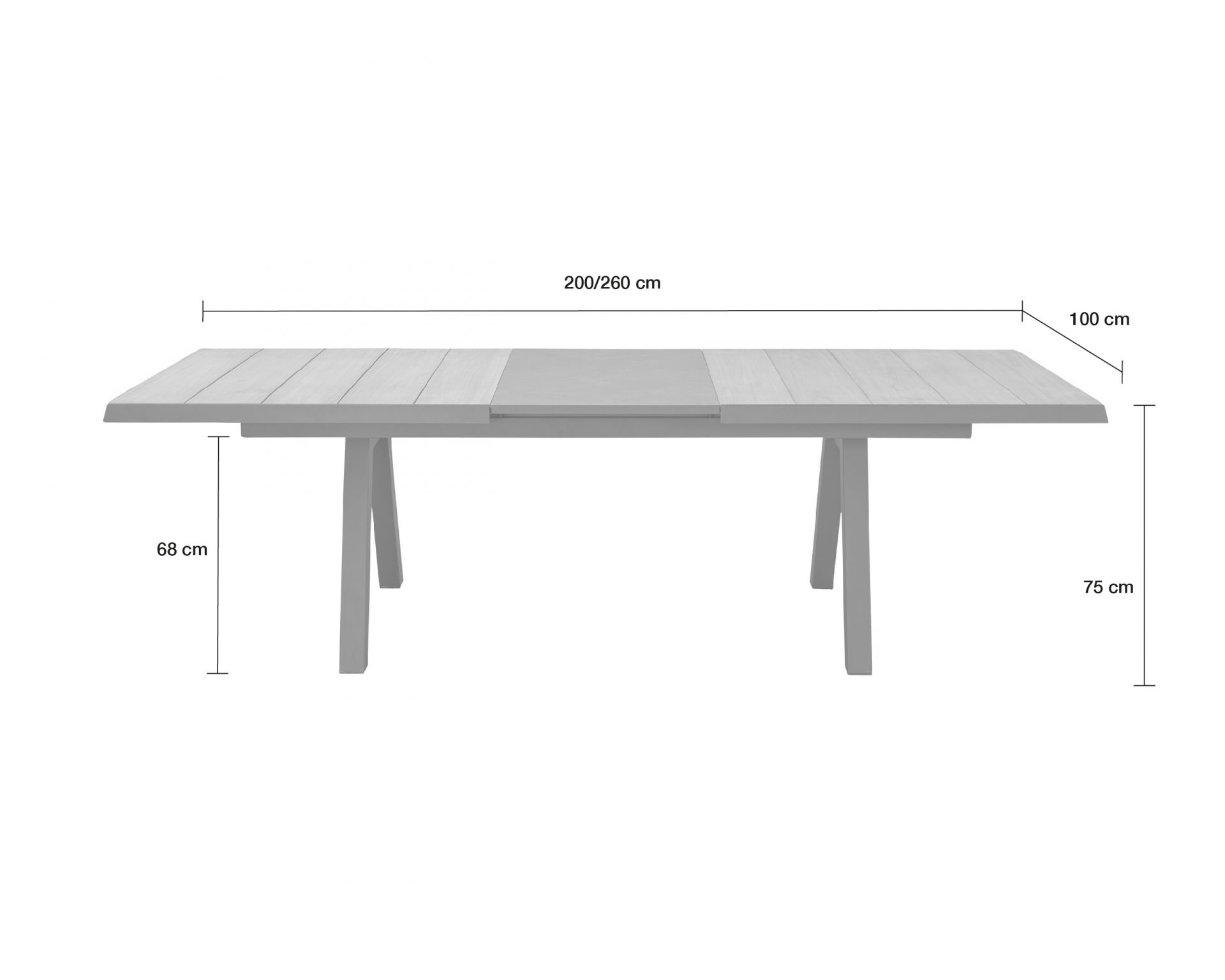 Gartentisch Texas Ausziehtisch mit Synchronauszug Teakholz 200/260x100cm