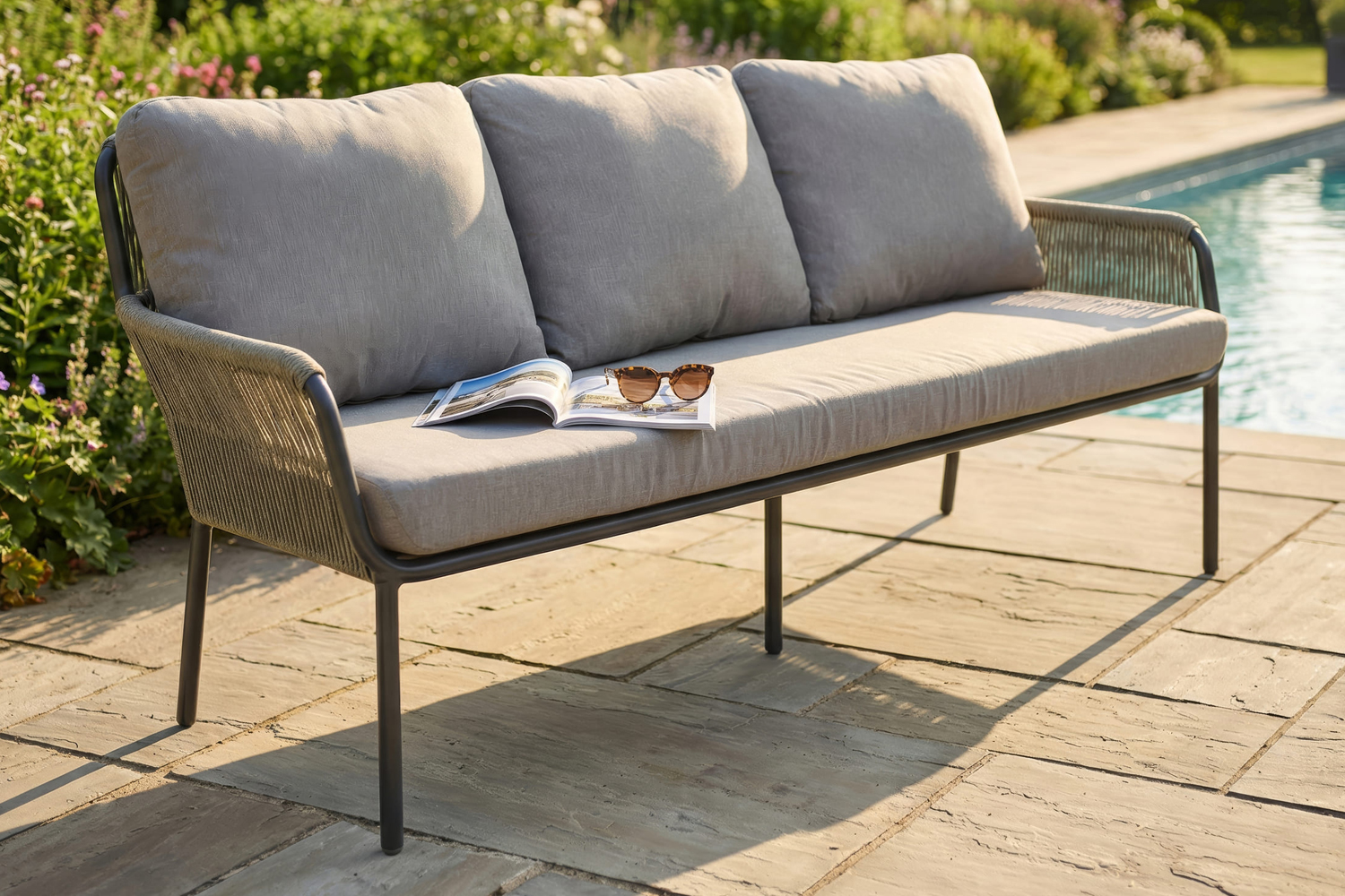 Loungesofa Concord 3-Sitzer Gartensofa mit Polster Relaxsofa Rope Taupe Loungesofa Concord 3-Sitzer Gartensofa mit Polster Relaxsofa Rope Taupe