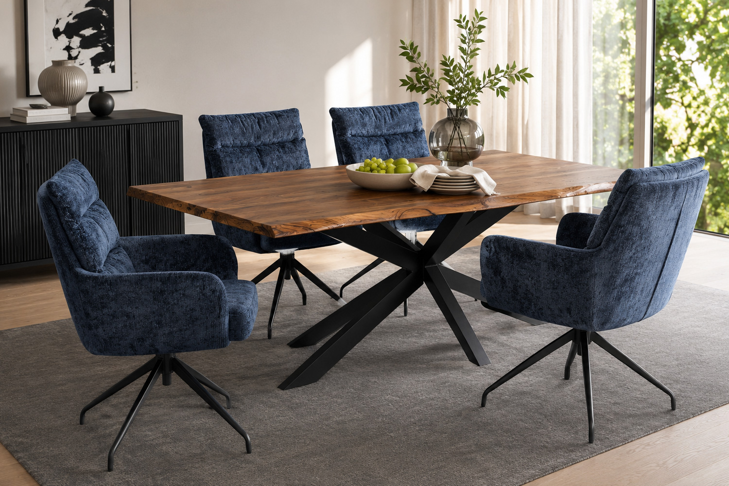 264056MW-esstisch-florenz-akazie-180x90-spinnengestell_5.jpg Esstisch Florenz 180x90 cm Massivholz Baumkante Spinnengestell Holztisch Akazienholz