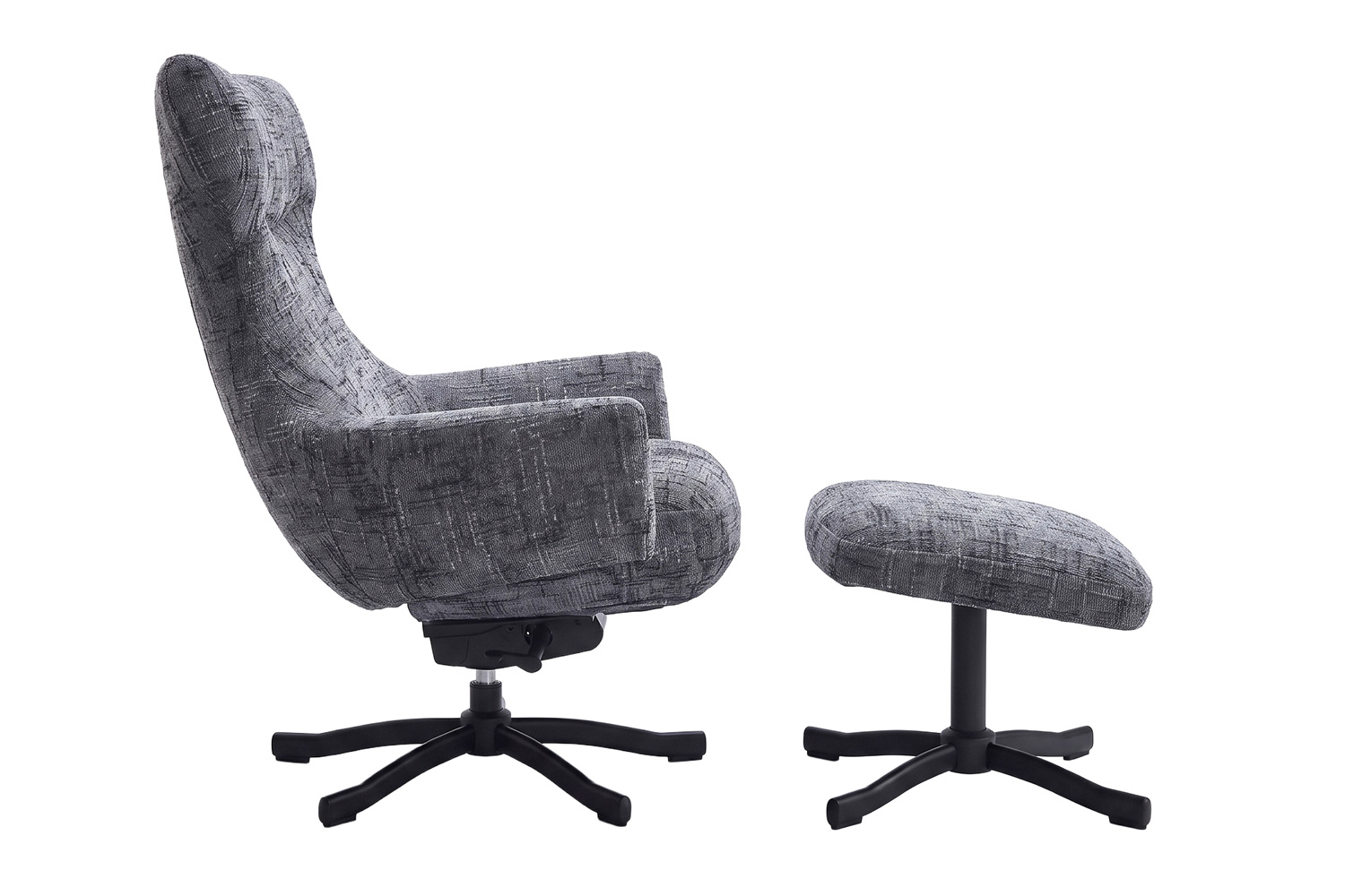 Relaxsessel mit Hocker Elba Drehsessel Loungesessel Webstoff Dunkelgrau