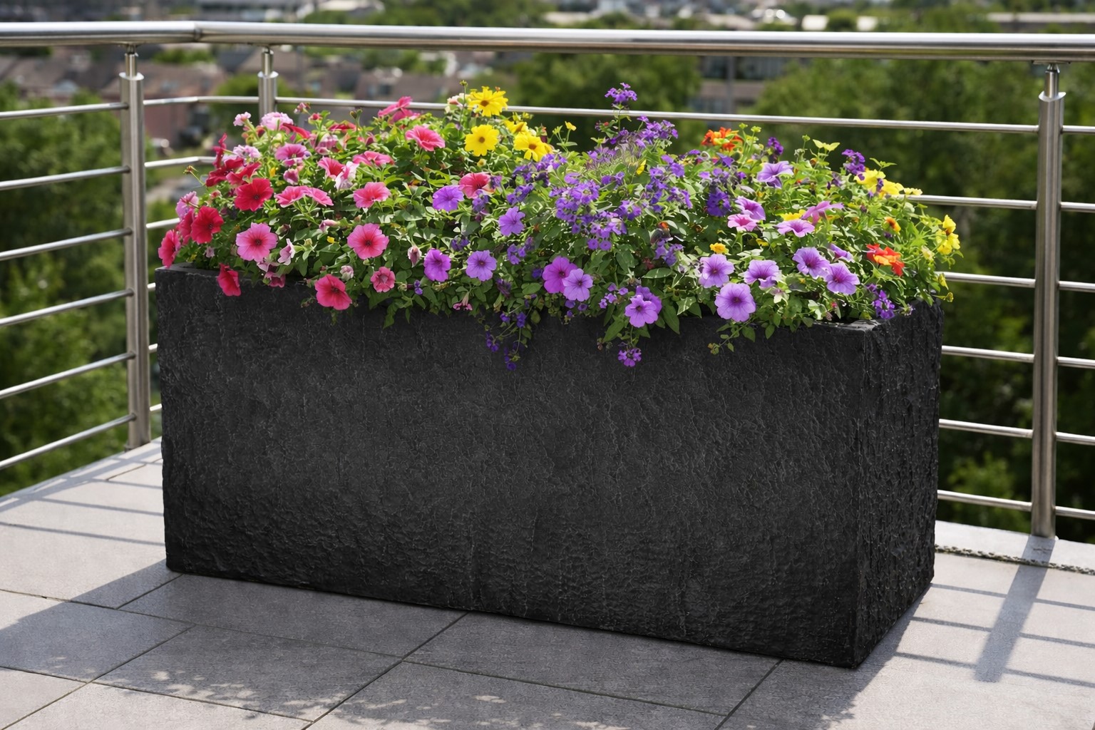 Pflanzgefäß The Rock Pflanzkasten Blumenkasten 33x83x38 cm Steinoptik Anthrazit