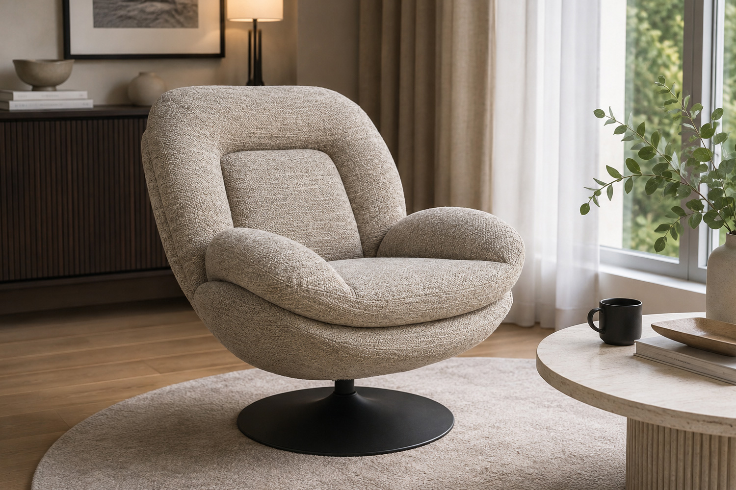 Drehsessel Miro Relaxsessel Loungesessel Webstoff Beige