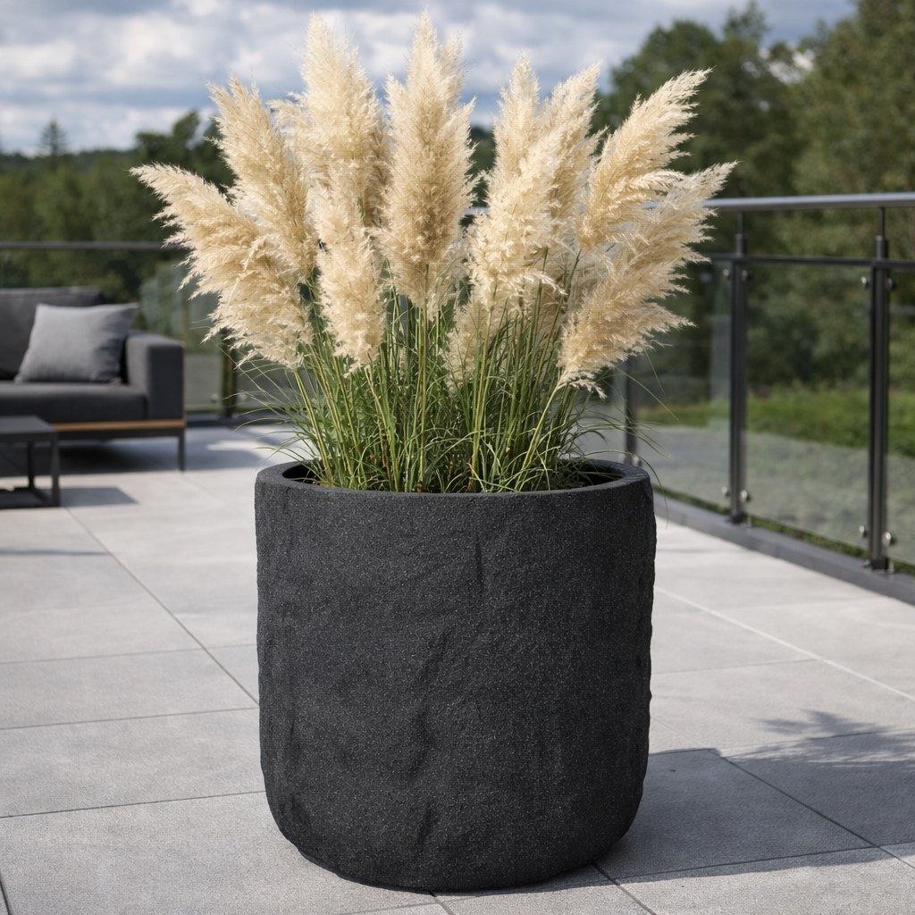 Pflanzgefäß The Rock Pflanzkasten Blumenkasten 36x33 cm Steinoptik Anthrazit