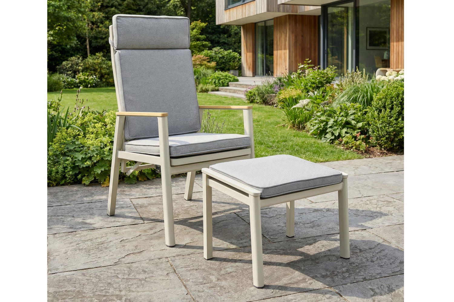 Hocker Fußbank Austin inkl. Kissen Garten Taupe-Grau Aluminium Hocker Fußbank Austin inkl. Kissen Garten Taupe-Grau Aluminium