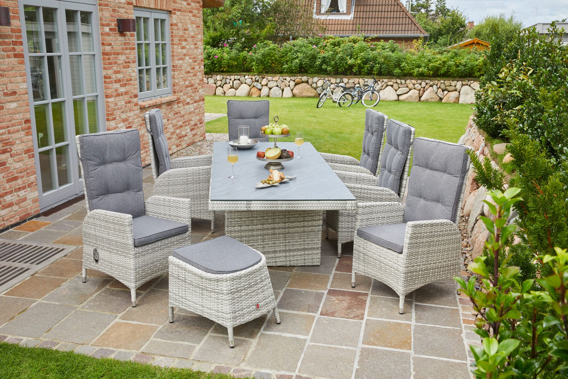 Gartentisch Boston Esstisch Wangentisch Dining Glas-Keramik 192 x 90 cm weiß-grau