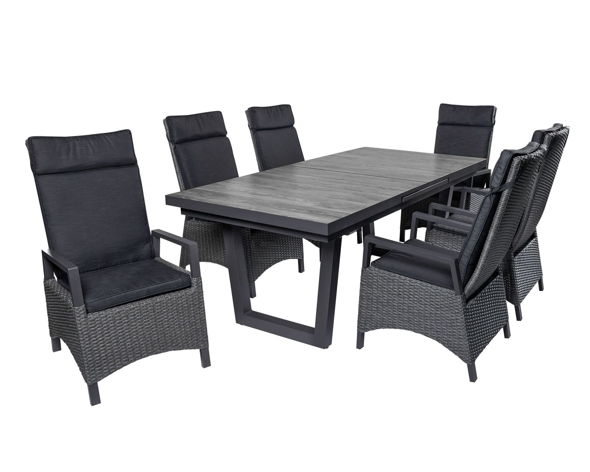 Dining Set I Sitzgruppe Gartenset Nizza Ausziehtisch + 6 Positionsstühle grau