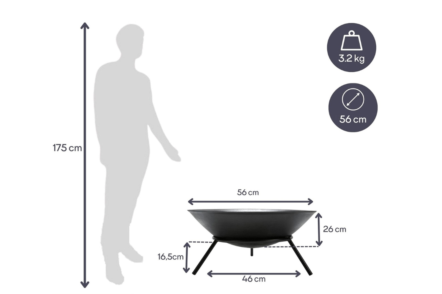 Feuerschale Ø56x28 cm 3-Bein-Gestell Gusseisen Schwarz