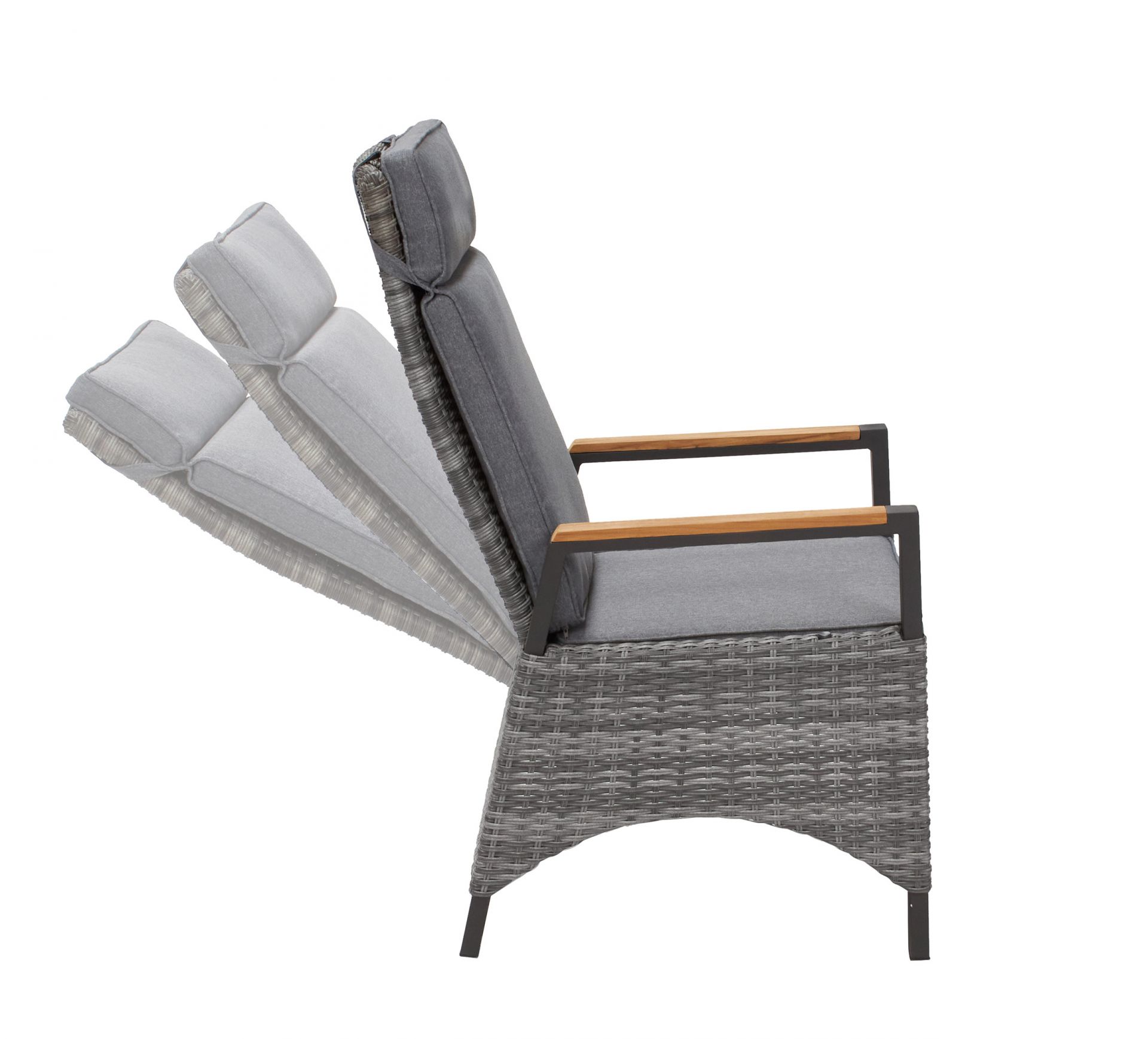 Dining Positionsstuhl Nizza Verstellsessel mit Teak-Armlehne Gartenstuhl natur-grau Dining Positionsstuhl Nizza Verstellsessel mit Teak-Armlehne Gartenstuhl natur-grau