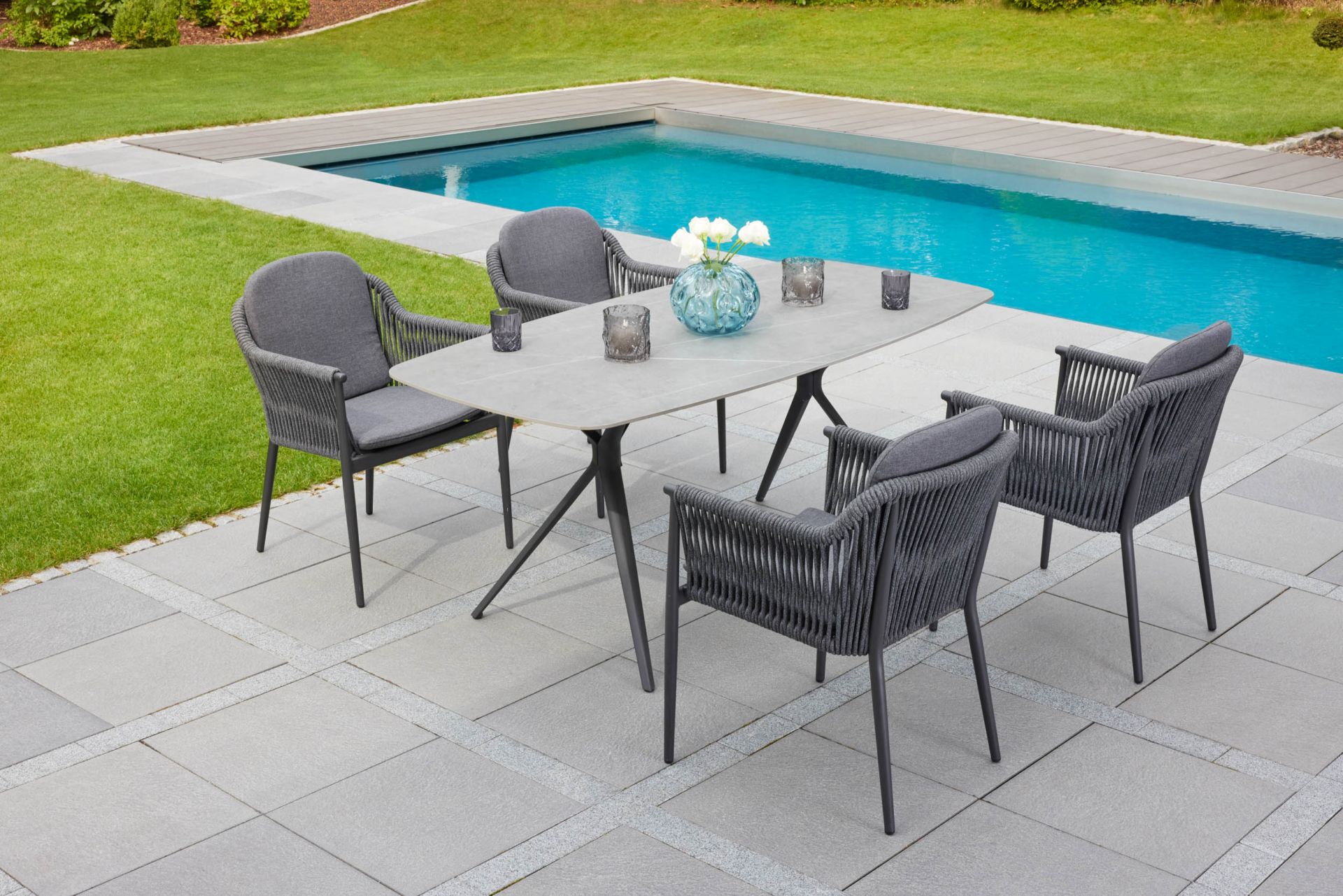 Gartentisch Balu Esstisch Terrassentisch 180x100cm Aluminium/sintered stone Stativ-Gestell