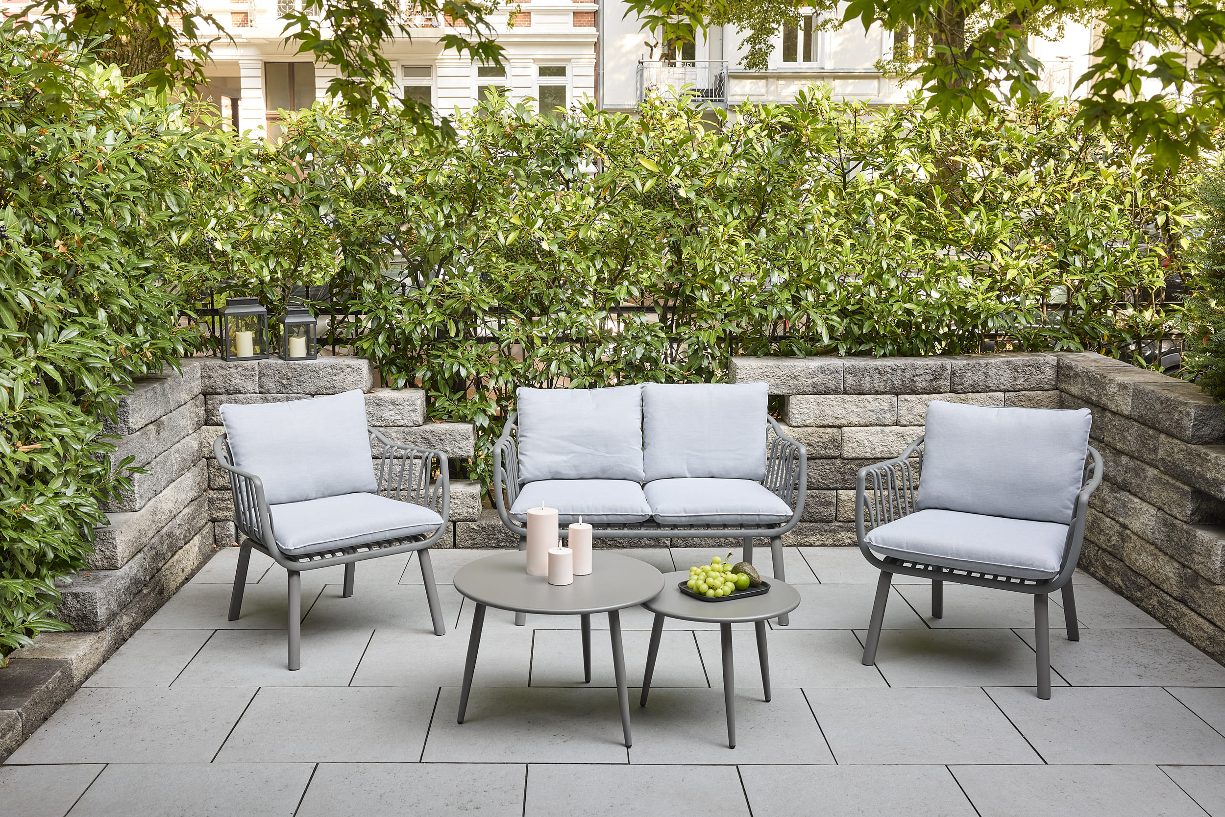 Lounge Set 4tlg. Moroni Loungemöbel Sitzgruppe Gartenlounge Loungeecke Grau