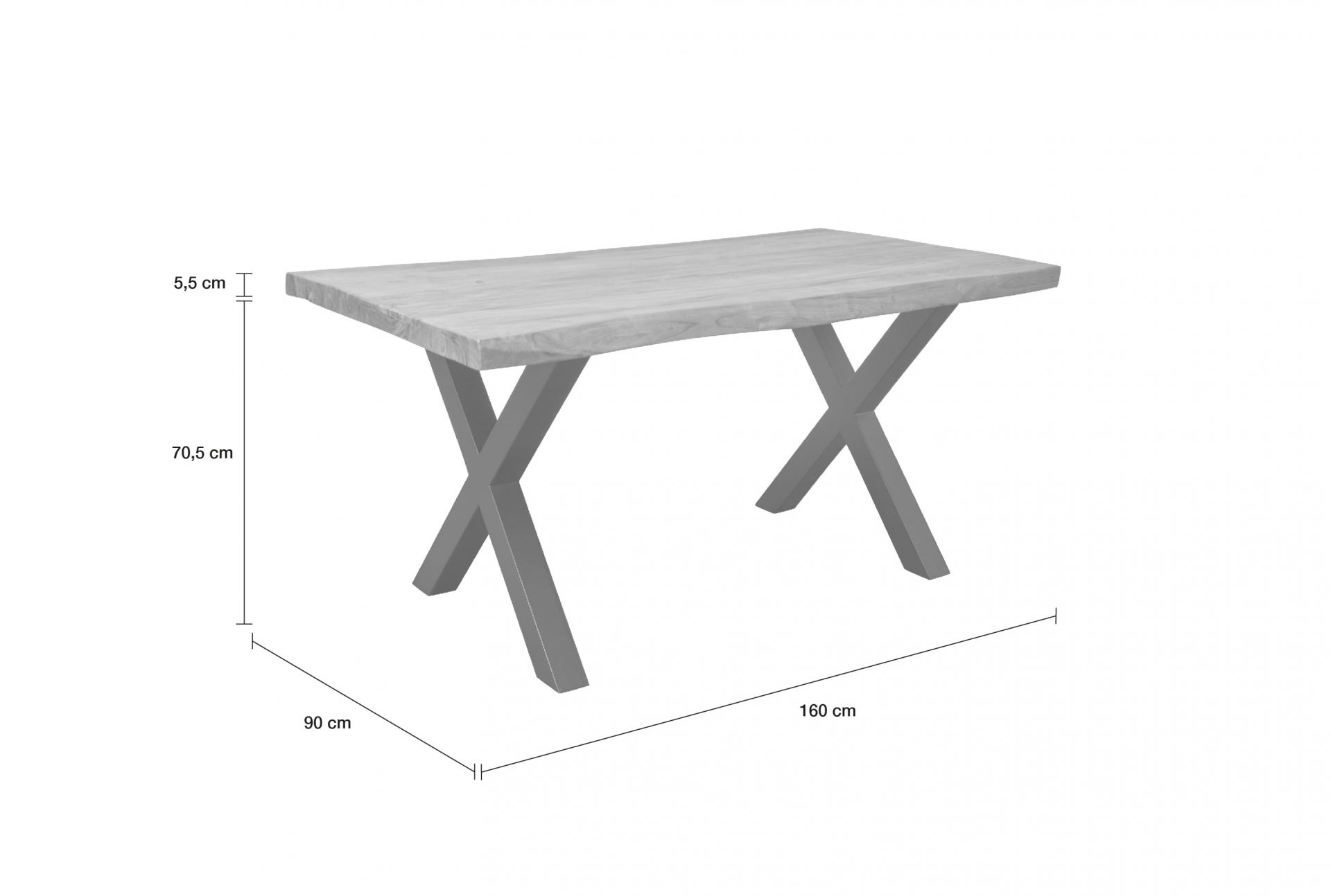 Esstisch 160x80 cm Massivholz Baumkante X-Beine Holztisch Akazienholz