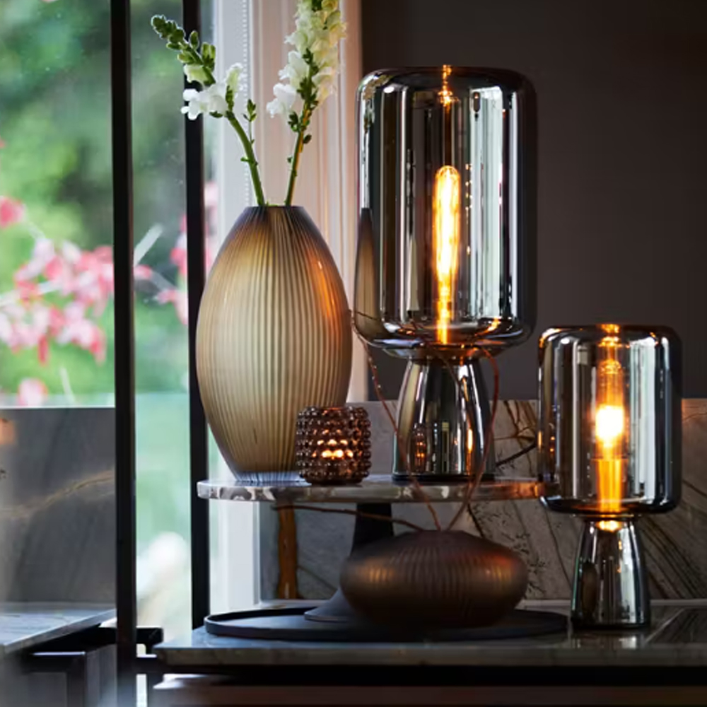 Tischleuchte LOTTA von Light & Living Ø16x32 cm Lampe Rauchglas-Gold Tischleuchte LOTTA von Light & Living Ø16x32 cm Lampe Rauchglas-Gold