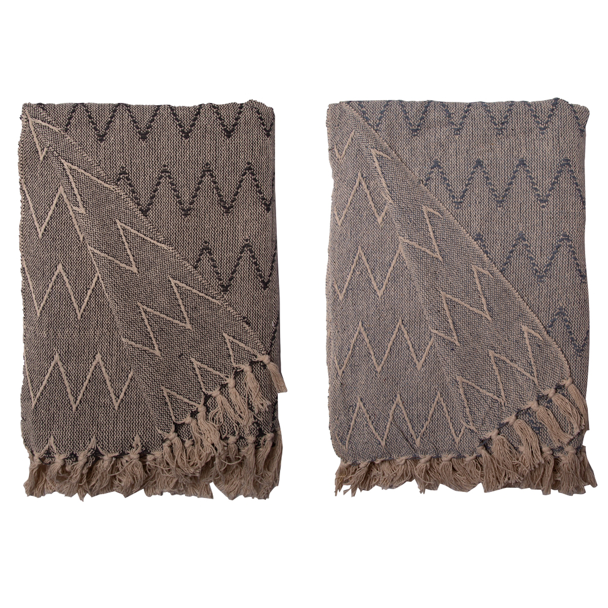 Decke Überwurf Zickzack Design 100% Baumwolle 130x180 cm Skandinavisch Decke Überwurf Zickzack Design 100% Baumwolle 130x180 cm Skandinavisch Weiß/Staubblau