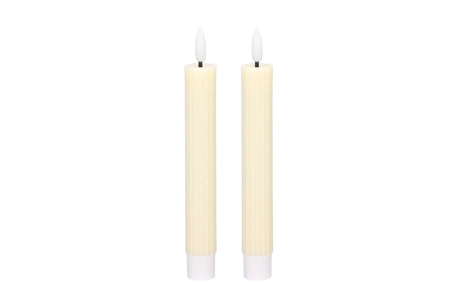 LED-Stabkerzen 2er Set Ø2,2x15,5 cm Dinnerkerze Riffel Timer Creme