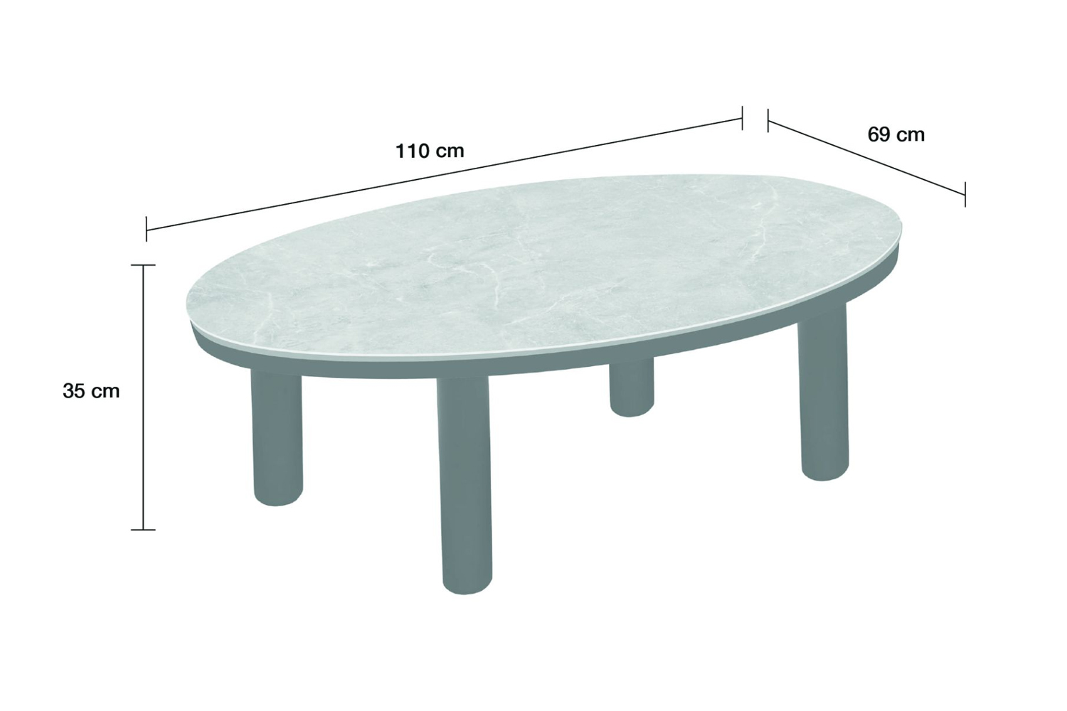 Couchtisch Madison Gartentisch Loungetisch 110x69x35 cm Anthrazit-Keramik
