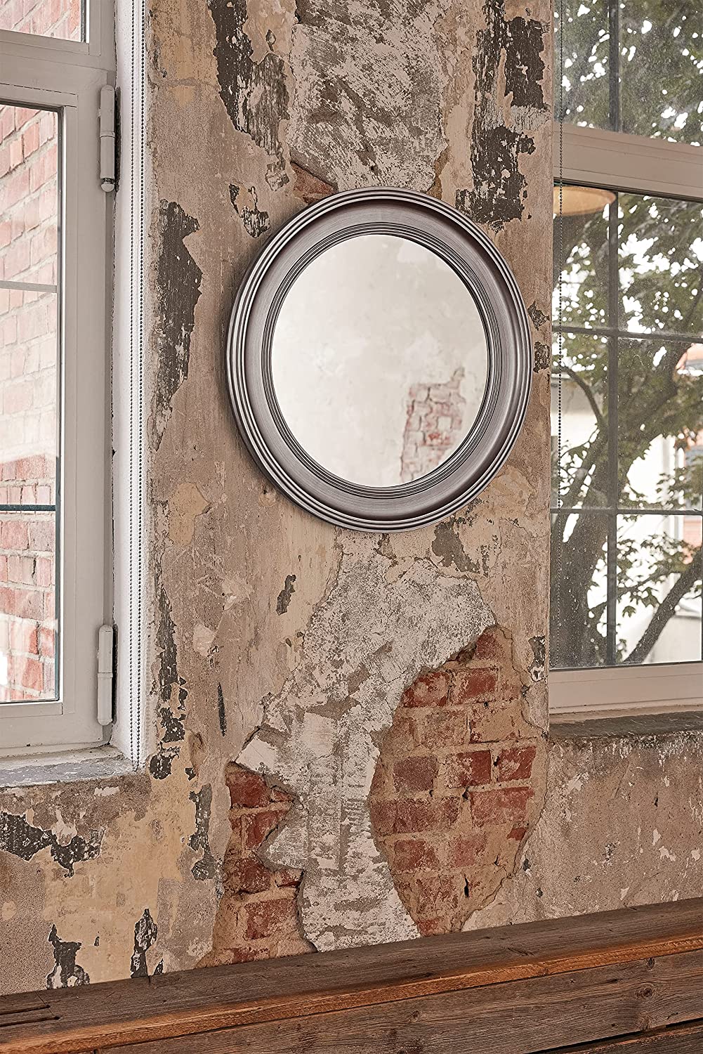 Wandspiegel »Schlicht« Ø60 cm silber im Landhaus-Stil rund Flurspiegel