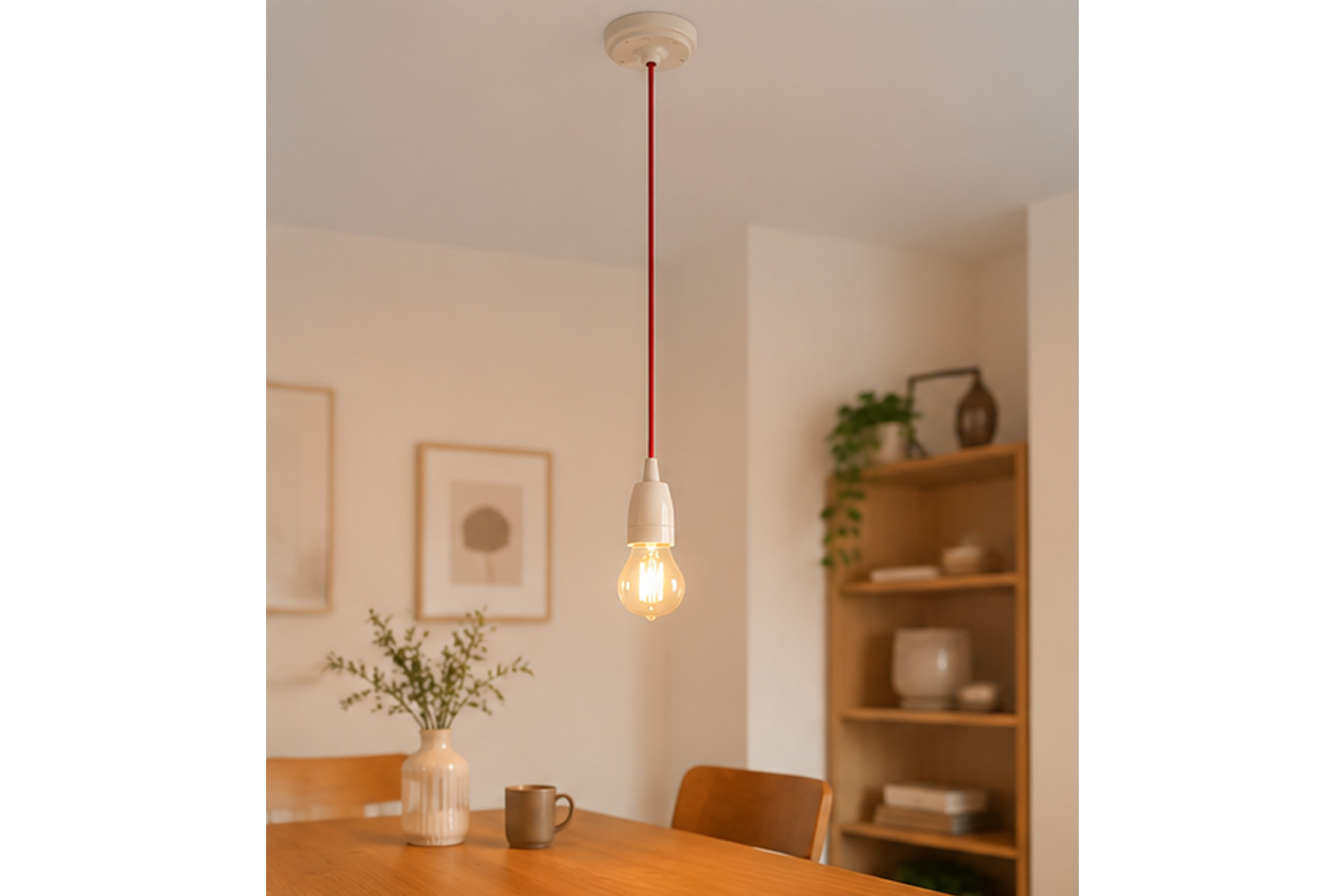 Pendelleuchte ETH Vintage Lampenaufhängung Lampenfassung E27 Keramik Rot