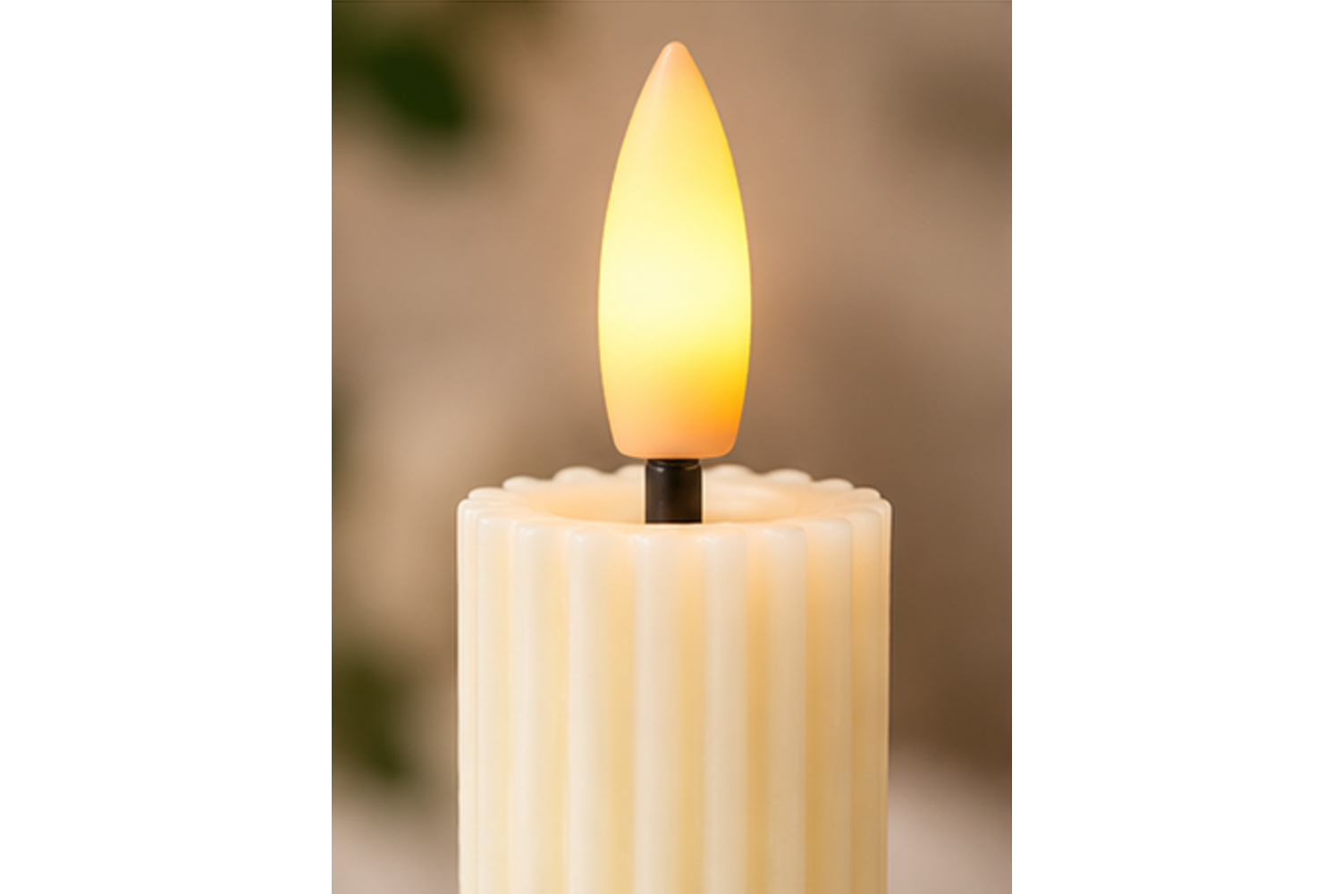LED-Stabkerzen 2er Set Ø2,2x15,5 cm Dinnerkerze Riffel Timer Creme