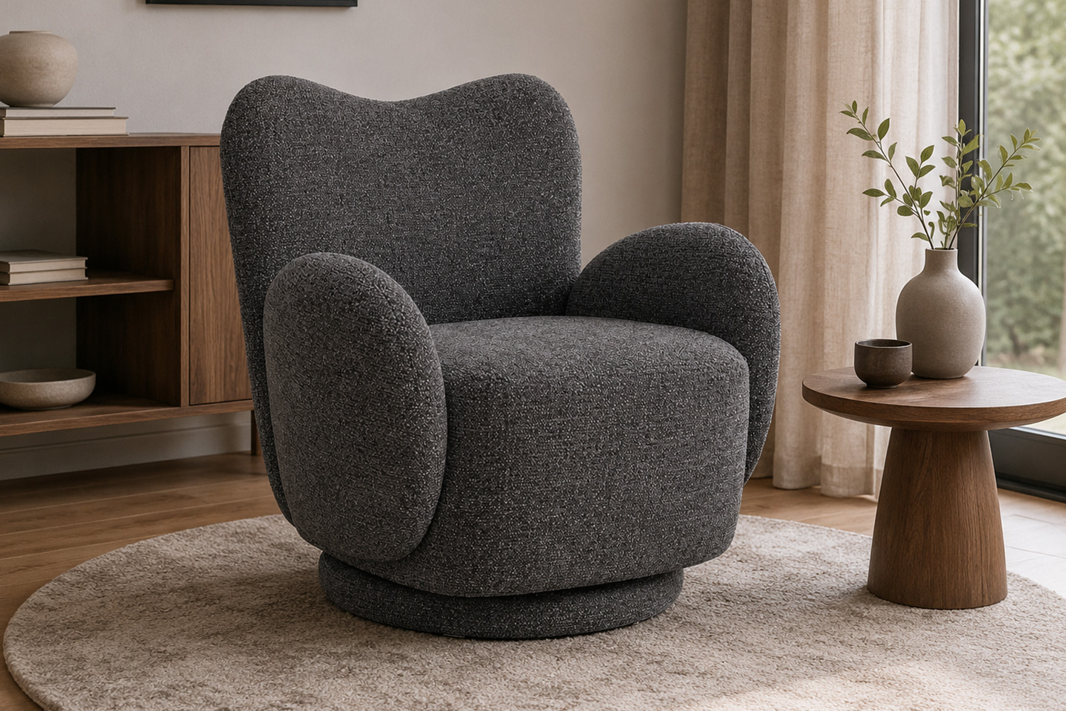 Drehsessel Verona Polstersessel Loungesessel Webstoff Dunkelgrau