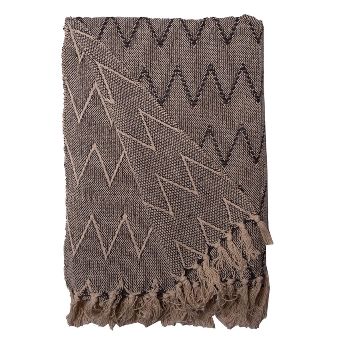 Decke Überwurf Zickzack Design 100% Baumwolle 130x180 cm Skandinavisch Weiß/Anthrazit Decke Überwurf Zickzack Design 100% Baumwolle 130x180 cm Skandinavisch Weiß/Anthrazit