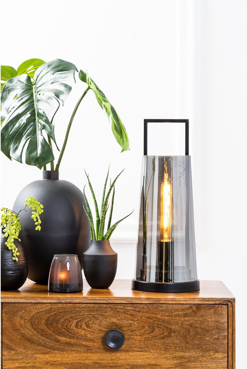 Tischleuchte von Light & Living AMANDO Lampe Ø23 x 53 cm Rauchglas grau Tischleuchte von Light & Living AMANDO Lampe Ø23 x 53 cm Rauchglas grau