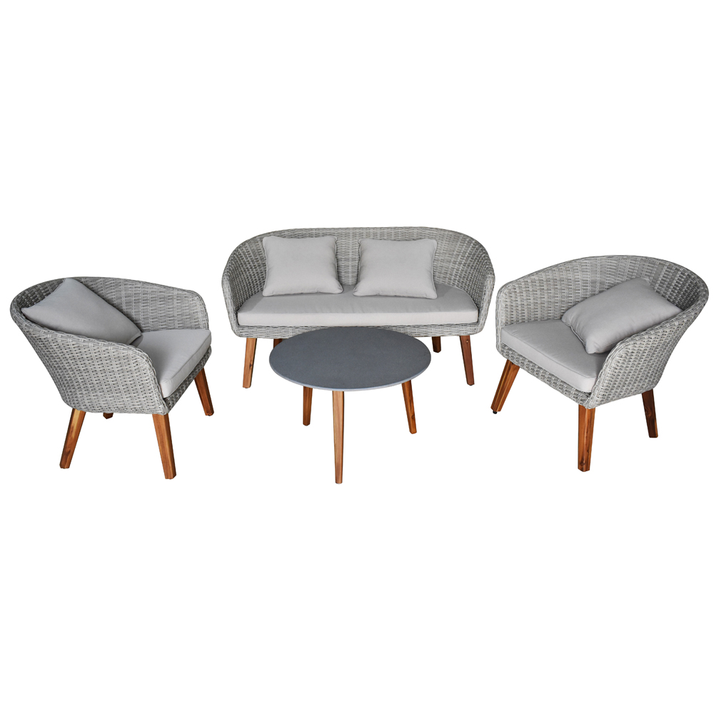 Gartenlounge Loungeset mit Tisch Set 4-tlg., grau, Polyrattan, Garten Gartenlounge Loungeset mit Tisch Set 4-tlg., grau, Polyrattan, Garten