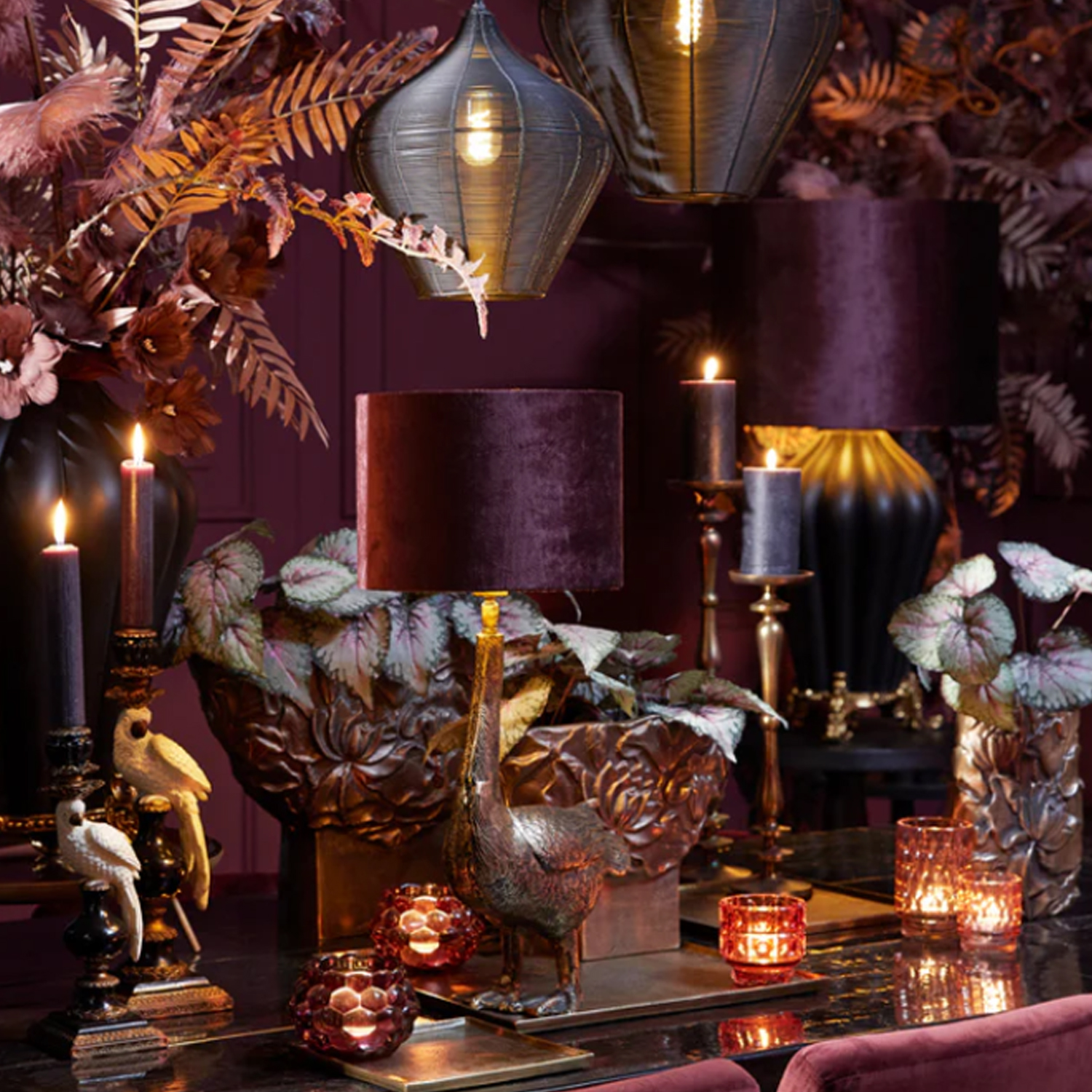 Lampenschirm Zylinder GEMSTONE von Light & Living Samt Aubergine Ø20x15 cm