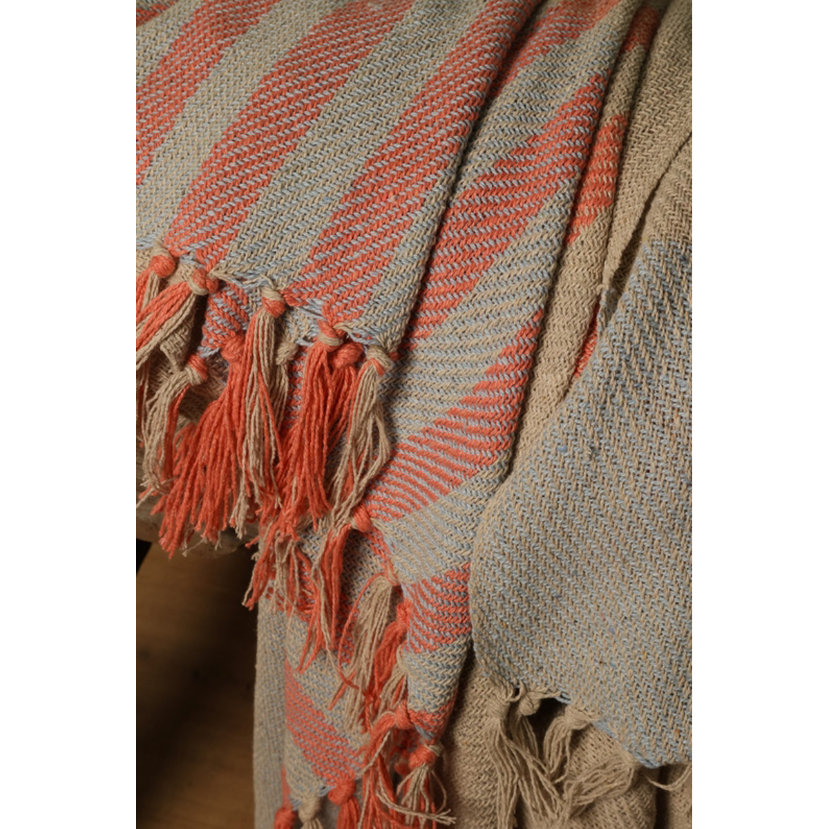 Decke Überwurf Band 100% Baumwolle 130x180 cm Skandinavisch Blau-Bernstein