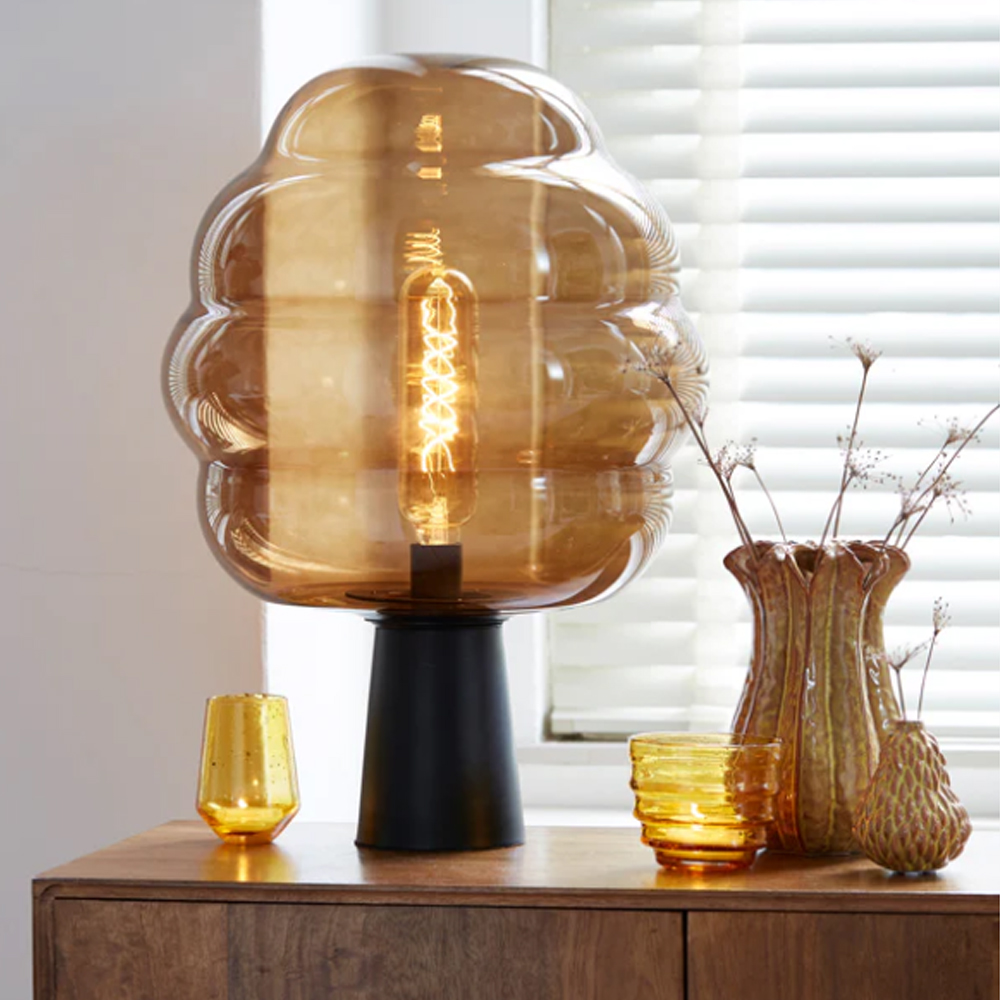 Tischleuchte MISTY von Light & Living Ø30x46 cm Lampe braunes Glas-schwarz Tischleuchte MISTY von Light & Living Ø30x46 cm Lampe braunes Glas-schwarz