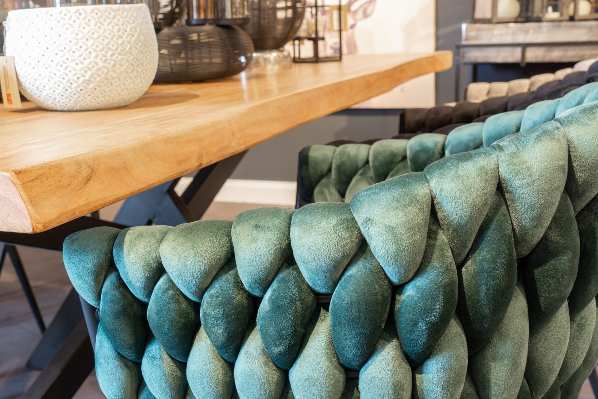 Esszimmerstuhl Georgia Flechtoptik Samt Grün Armlehnenstuhl Designerstuhl