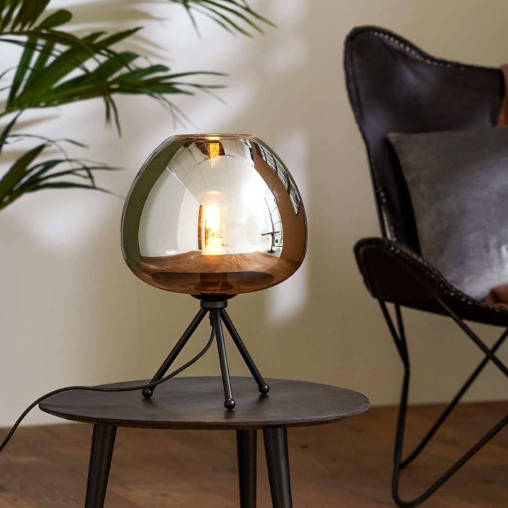 Tischleuchte MAYSON von Light & Living Ø30x43 cm Lampe Rauchglas-schwarz